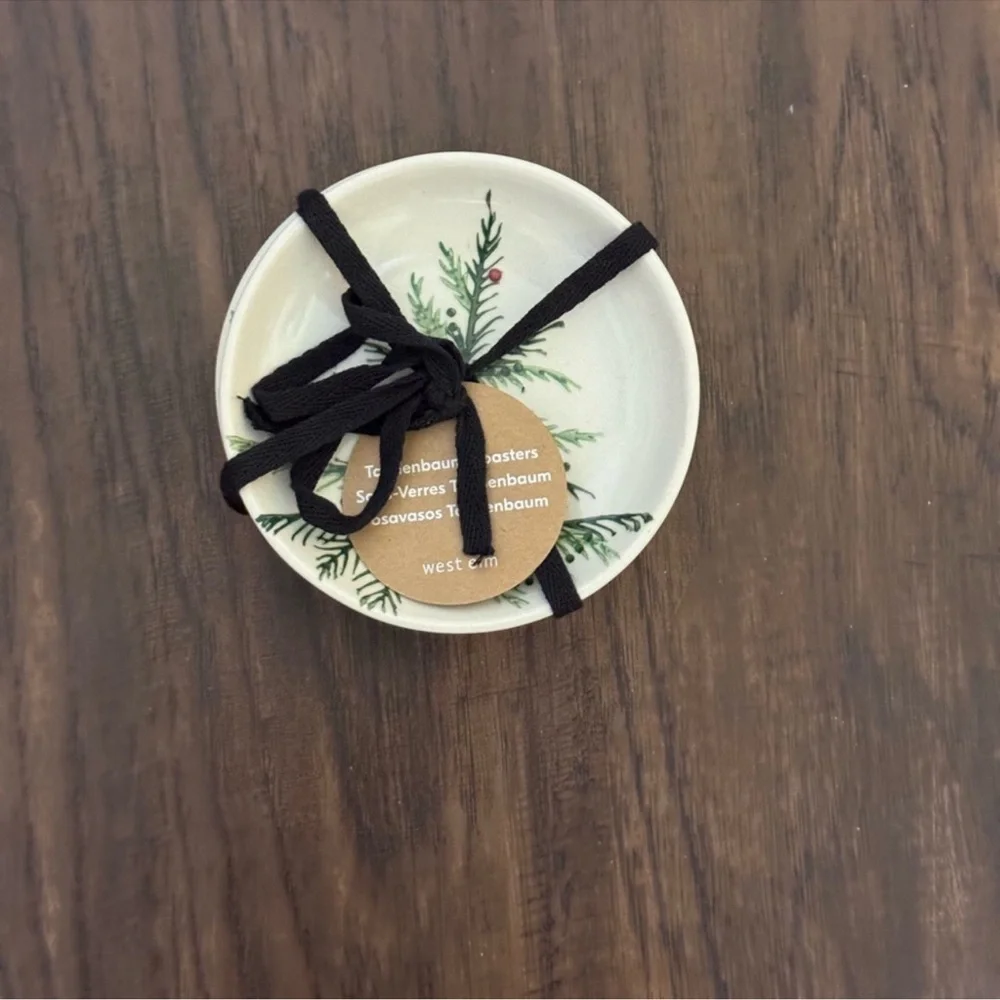 West Elm Tannenbaum Holly stoneware coasters set Set of 4